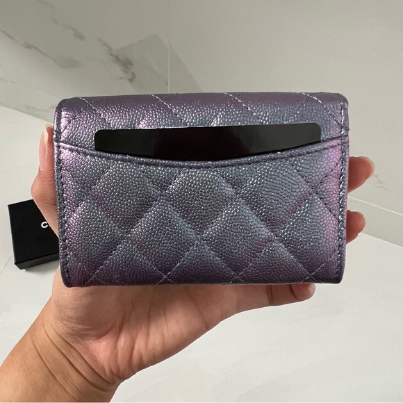 Chanel Iridescent Purple Light Gold Hardware Classic Flap Card Holder - Picture 6 of 12